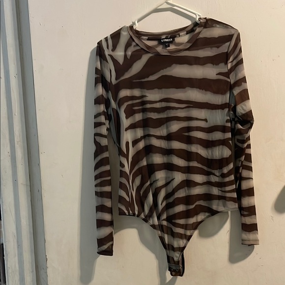Express Black and Brown Asymmetrical Long Sleeve Bodysuit - Picture 1 of 3